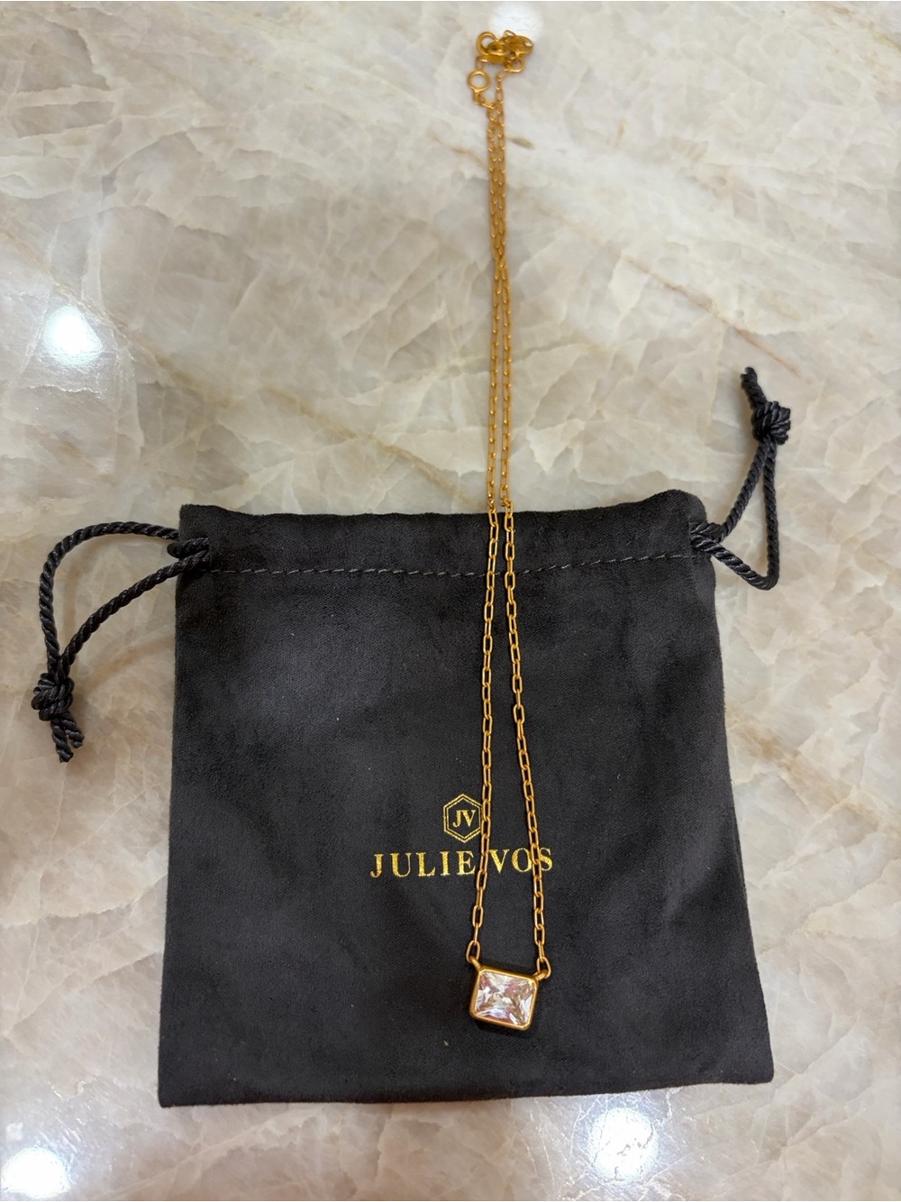 Julie Vos Gold Necklace with Clear Crystal Square Pendant